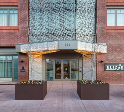 A Parasoleil Cladding System making up part of the façade of the Elizabeth Hotel